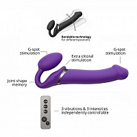 Гибкий страпон с вибрацией и пультом ДУ Strap-on-me purple, L