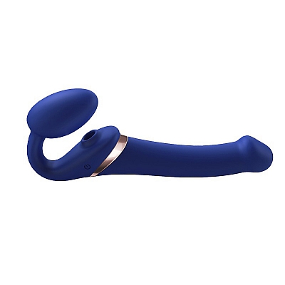 Гибкий страпон с имитацией оральных ласк и вибрацией Strap-on-me Multi Orgasm blue, M