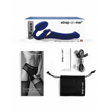 Гибкий страпон с имитацией оральных ласк и вибрацией Strap-on-me Multi Orgasm blue, M