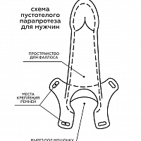 Фаллоимитатор поясной пустотелый с бандажом, 17 см
