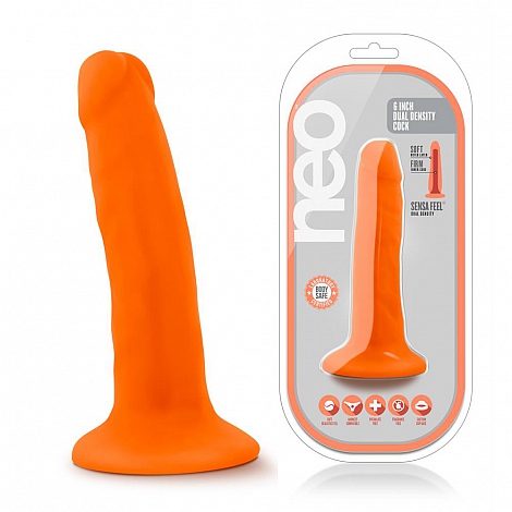 Фаллоимитатор на присоске оранжевый из мягкого ПВХ Neo Elite, 12 см