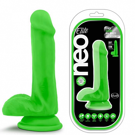 Фаллоимитатор на присоске зеленый из мягкого силикона Neo Elite, 15,2 см