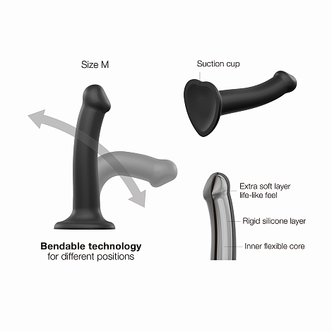 Гибкий фаллоимитатор черный Strap-on-me Dual Density, XL