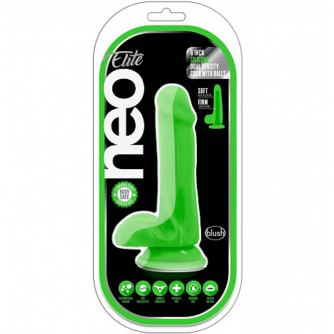Фаллоимитатор на присоске зеленый из мягкого силикона Neo Elite, 15,2 см