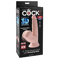 Фаллоимитатор на присоске с подвижной мошонкой King Cock Plus 6 Triple Density