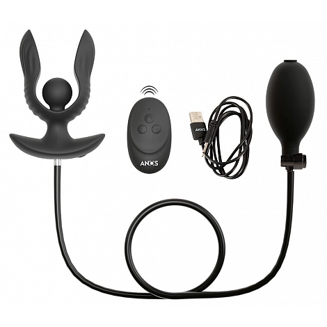 Надувная анальная пробка с вибрацией и с пультом ДУ