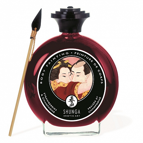 Декоративная крем-краска для тела и боди-арта с кисточкой Shunga "Шампанское и клубника", 100 мл