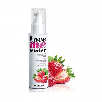 Съедобное массажное масло с разогревающим эффектом и вкусом клубники Love Me Tender, 100 мл