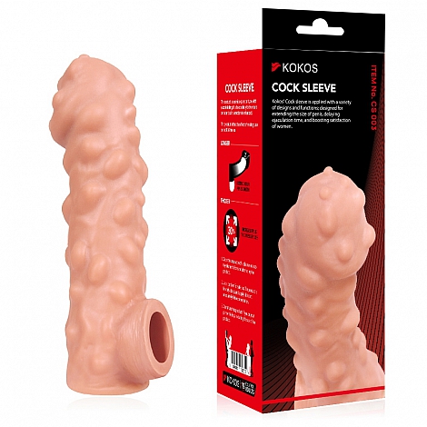 Насадка на фаллос с бугорками и отверстием для мошонки, размер M, Kokos Cock Sleeve 003