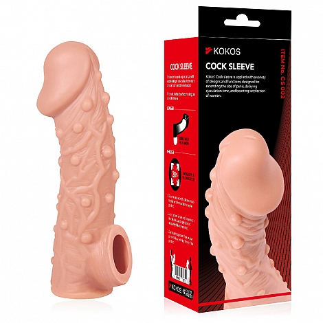 Насадка на фаллос с бугорками и отверстием для мошонки, размер L, Kokos Cock Sleeve 002