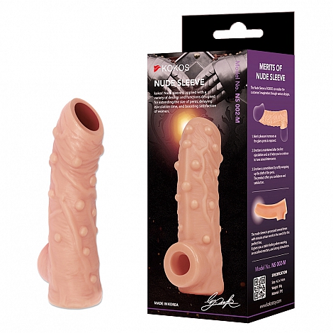 Насадка с подхватом мошонки на фаллос с открытой головкой, размер L, Kokos Nude Sleeve 002
