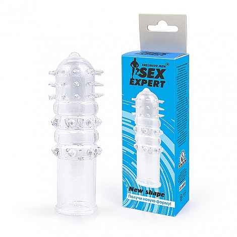 Насадка-увеличитель прозрачная закрытая с шипами Sex Expert, 12,5 см