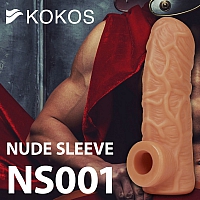 Насадка с подхватом мошонки на фаллос с открытой головкой, размер M, Kokos Nude Sleeve 001