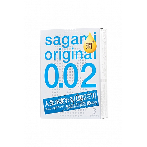 Полиуретановые презервативы с увеличенным количеством смазки Sagami Original 0,02 Extra Lub, 3 шт