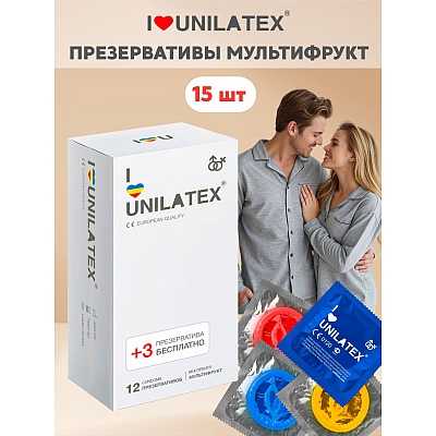 Презервативы Unilatex Multifruits цветные, 12+3 шт