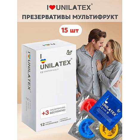 Презервативы Unilatex Multifruits цветные, 12+3 шт