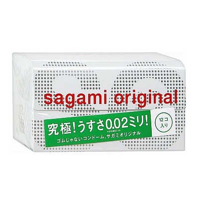 Полиуретановые ультратонкие презервативы Sagami Original 0,02, 12 шт + гель-лубрикант Wettrust, 2 шт по 2 мл