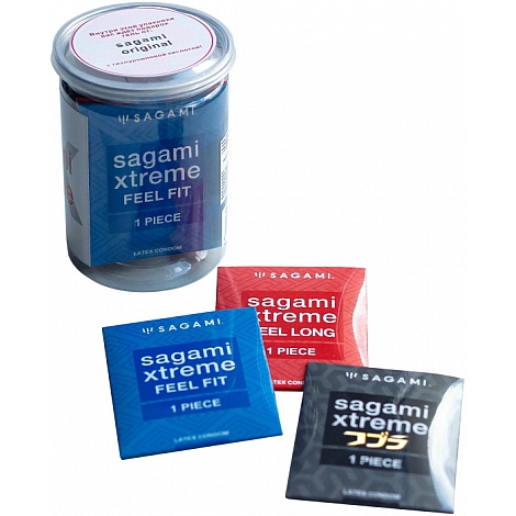 Набор латексных презервативов Sagami Xtreme Weekly Set, 7 шт. + саше гель-смазка Sagami Original, 3 гр