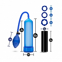Помпа синяя для пениса с вставкой-мастурбатором и тремя эрекционными кольцами Quickie Kit