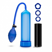 Помпа синяя для пениса с вставкой-мастурбатором и тремя эрекционными кольцами Quickie Kit