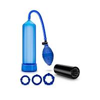 Помпа синяя для пениса с вставкой-мастурбатором и тремя эрекционными кольцами Quickie Kit