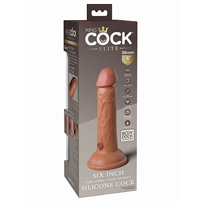 Вибромассажер-реалистик на присоске с двойной плотностью и пультом ДУ King Cock Elite 6