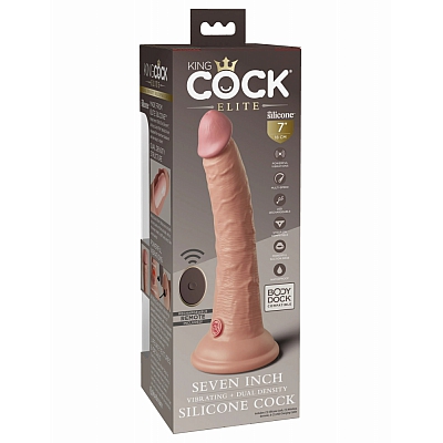 Вибромассажер-реалистик на присоске с двойной плотностью и пультом ДУ King Cock Elite 7
