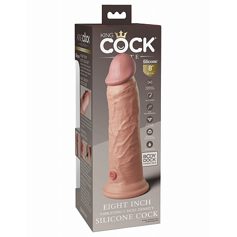 Вибромассажер-реалистик на присоске с двойной плотностью и пультом ДУ King Cock Elite 8