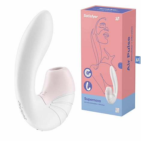 Вибратор белый с вакуумным стимулятором Satisfyer Supernova