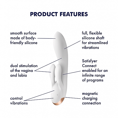 Вибратор-кролик белый с двумя клиторальными отростками Satisfyer Double Flex