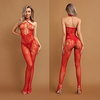 Красный боди-комбинезон с вырезом на груди и кружевом Impulse, S/XXL