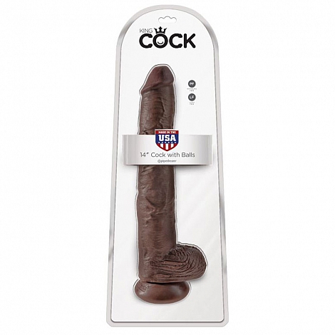 Большой фаллоимитатор на присоске King Cock 14" Cock with Balls Brown