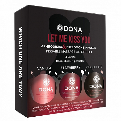 Набор массажных масел для поцелуев Dona Let Me Kiss, пр-во США, 3 по 30 мл.