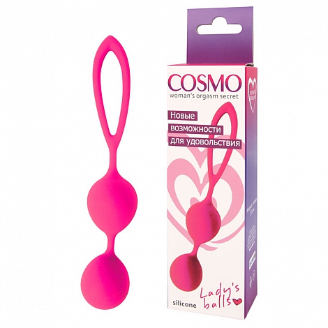 Силиконовые вагинальные шарики с петелькой Cosmo ярко-розовые