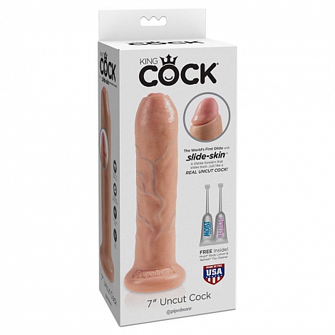 Фаллоимитатор на присоске необрезанный King Cock 7 Uncut Cock