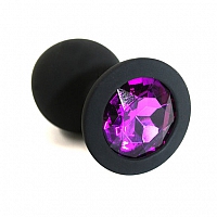 Маленькая анальная пробка черная с фиолетовым кристаллом