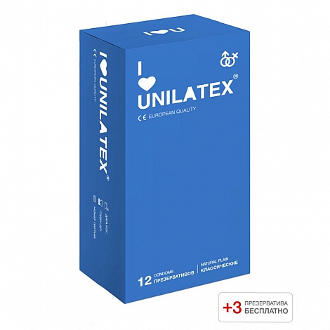 Презервативы Unilatex Natural Plain, 12+3 шт