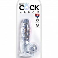 Прозрачный фаллоимитатор с мошонкой на присоске King Cock Clear 5 Cock with Balls